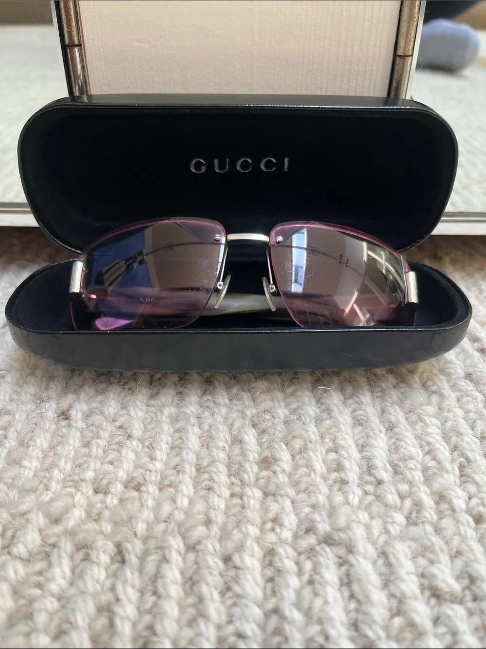 Gucci Women's Rimless 1798 Rimless Sunglasses with Purple Lenses